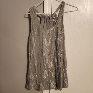 Gray lace overlay tank top